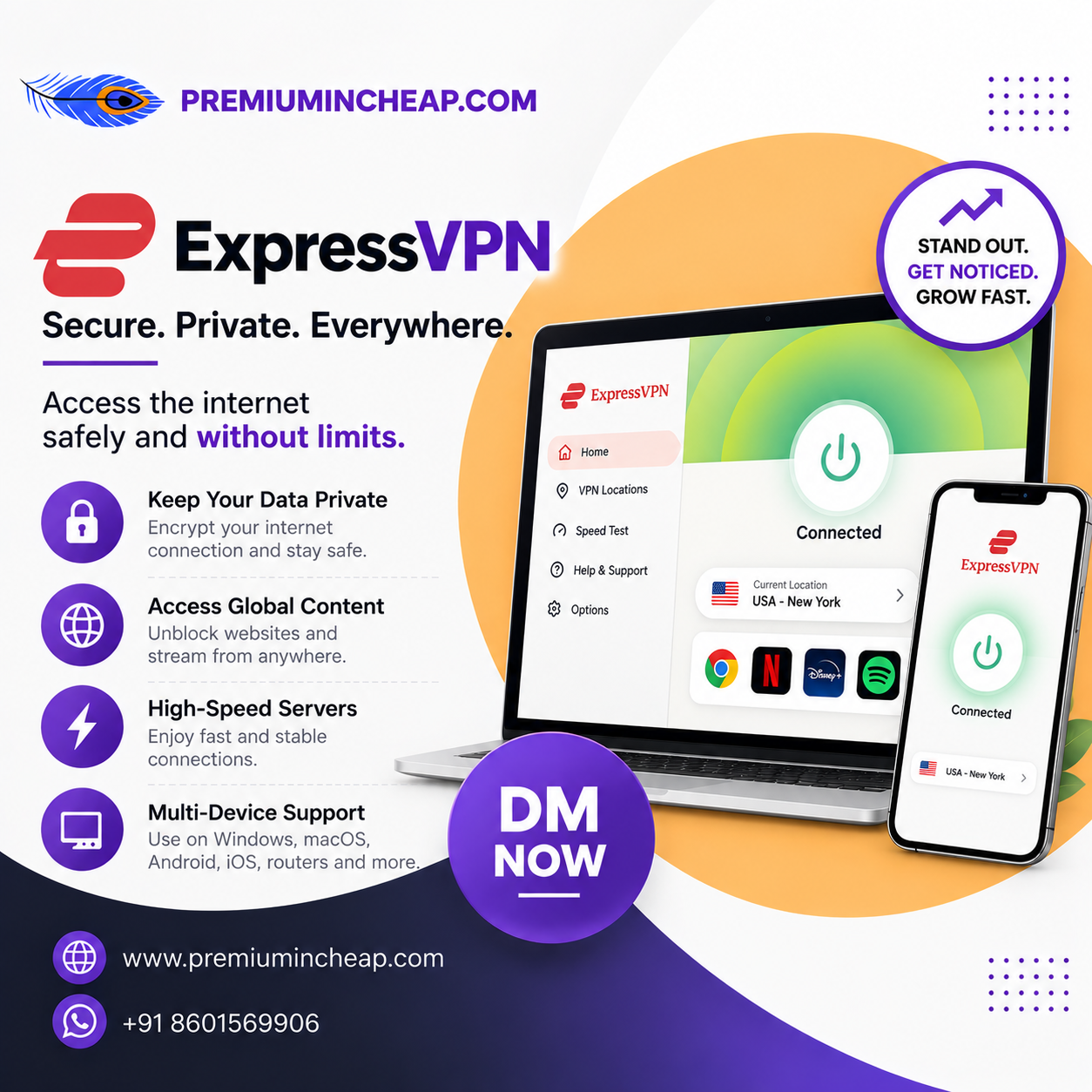 ExpressVPN premium account 1 month for 5 devices, cheap private ExpressVPN login